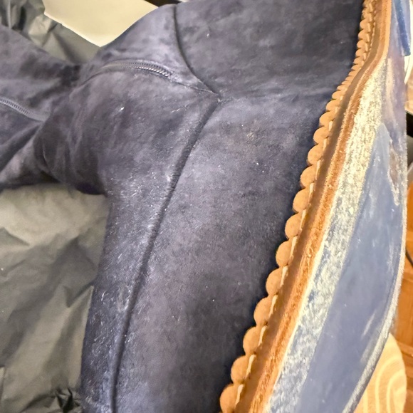 Paloma Barcelo Navy Wedge Boots with Fringe - Picture 7 of 11